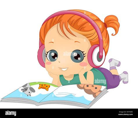 Illustration Of A Little Girl Listening To An Audio Recording While