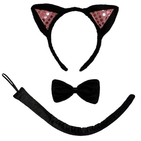 Pink Sequin Black Cat Ears Costume Set Optional Cat Tail Etsy