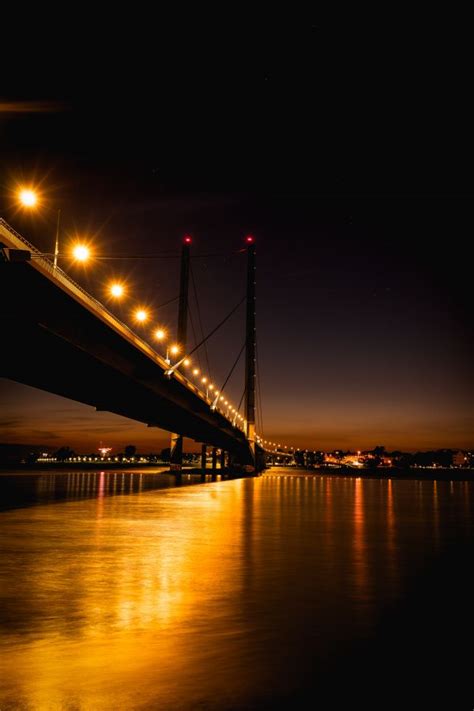 Free Images Sky Night Cable Stayed Bridge Reflection Water