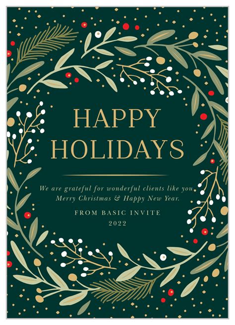 Gold Wreath Corporate Holiday Cards by Basic Invite