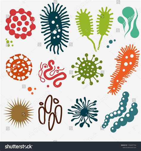 Microscopic Viruses Various Color And Shape Bacteria Infection Set