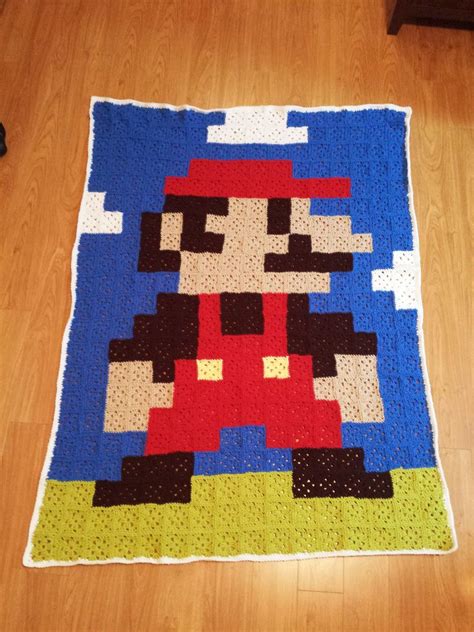 8 Bit Mario Blanket Made From Granny Squares Crochet Granny Square