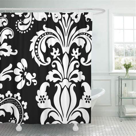 Suttom Retro Black And White Custom Damask Pattern Shower Curtain 60x72