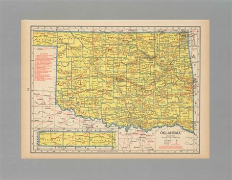 Antique Vintage Map Oklahoma 1944 1940s By Meridiansmaps On Etsy