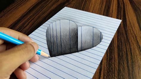 How To Draw A 3d Hole Heart Shape Easy 3d Drawing Social Useful