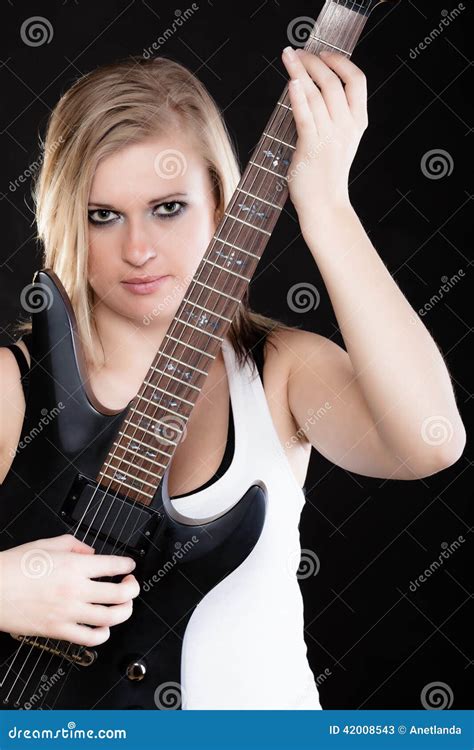 Rock Music Girl Musician Playing On Electric Guitar Stock Image