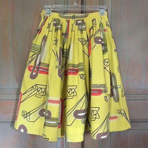 Vintage Midi Skirt With Geometric Pattern Full Pleated Midi Etsy