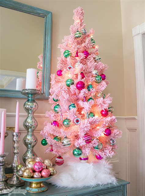 Pink Christmas Tree Decorated With Vintage Shiny Brite Ornaments