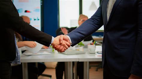 Satisfied Businessman Company Employer Wearing Suit Handshake New