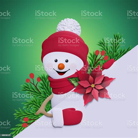 3d render cute paper cut snowman looking at camera smiling christmas greeting card template
