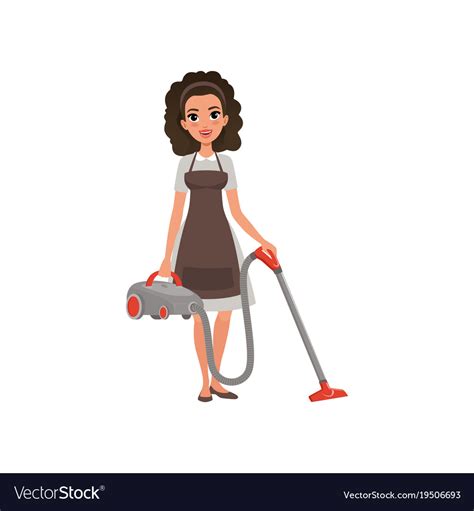 Cartoon Character Of Hotel Maid With Vacuum Vector Image