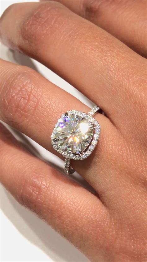 3 Carat Cushion Halo Moissanite Engagement Ring By Princess Bride