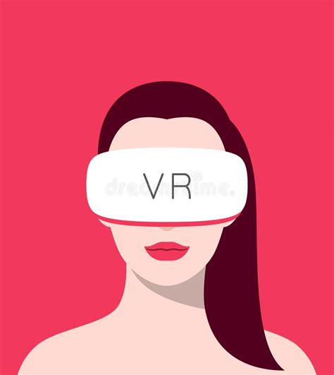 Beauty Girl Wearing Virtual Reality Glasses Front View Playing Games Vector Illustration