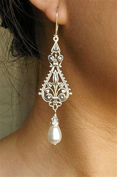 Antique Silver Filigree Ivory Pearl Earrings 39 On Etsy Bridal