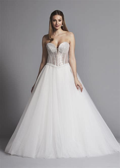 Glitter Strapless Ball Gown Wedding Dress With Tulle Skirt And