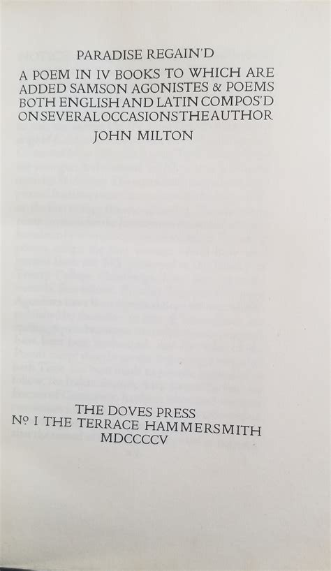 PARADISE REGAINED, THE MINOR POEMS AND SAMSON AGONISTES by Milton, John