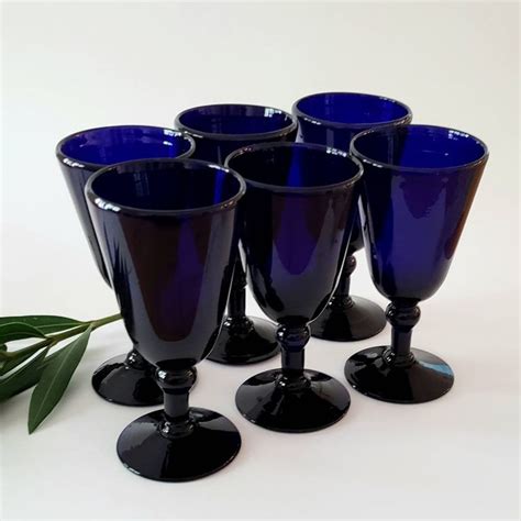 Vintage Cobalt Blue Wine Glasses Set Of Six Heavy Mcm Vintage Etsy In 2021 Cobalt Blue Wine