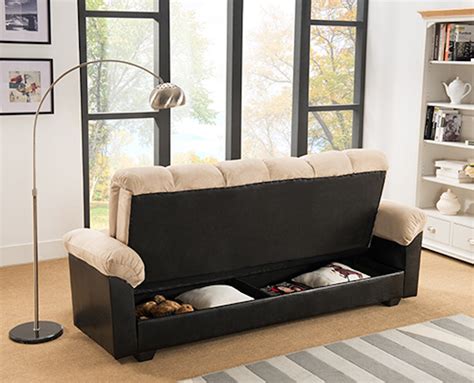 Beige Fabric Click Clack Sofa Bed With Storage Inside Home Furniture
