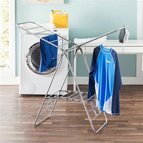 Folding And Collapsible Indoor And Outdoors Clothes Drying Rack Silver