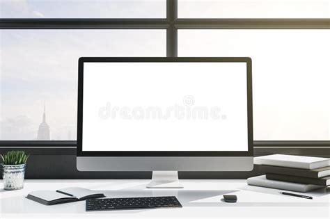 Cozy Office Workplace With Blank Computer Monitor Stock Illustration