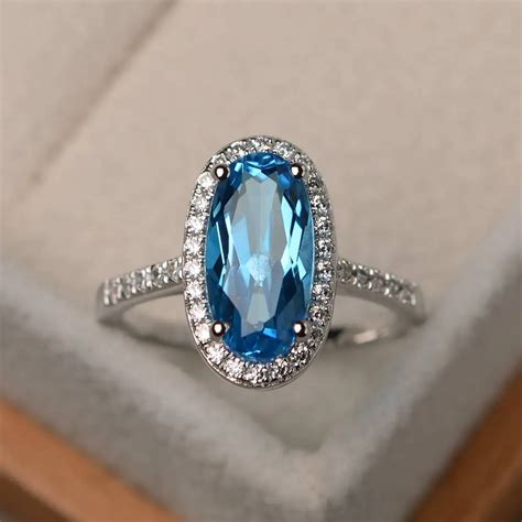 Big Blue Oval Cz Zircon Stone Silver Rings For Women Fashion Wedding