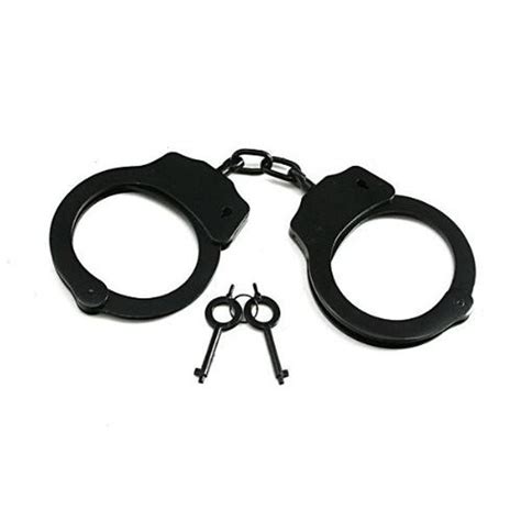 Professional Double Lock Black Steel Police Handcuffs W Keys Authentic