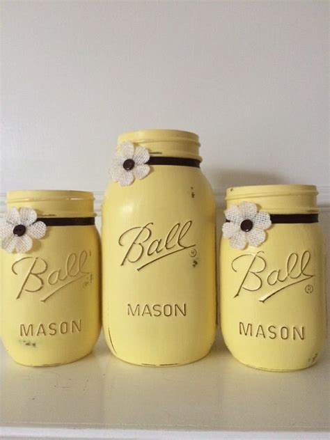 Set Of 3 Painted Mason Jars 1 Quart And 2 Pint Size Painted