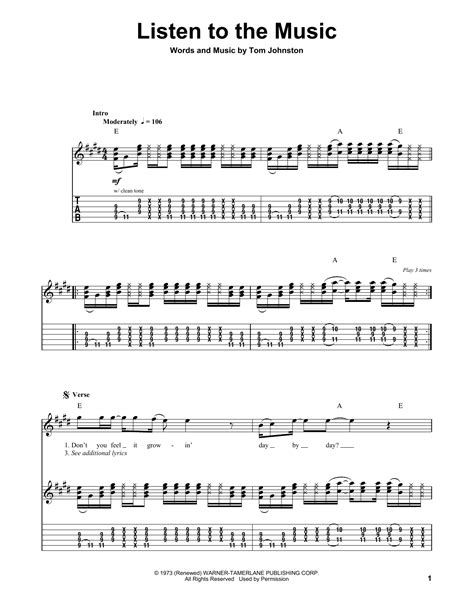 Listen To The Music by The Doobie Brothers - Guitar Tab Play-Along