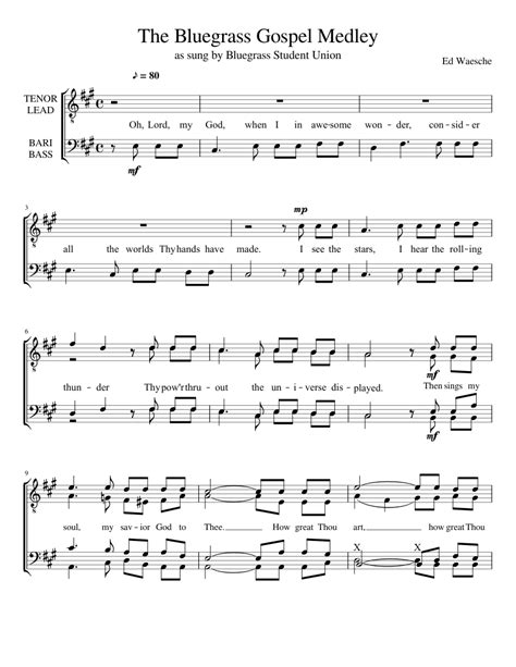 The Bluegrass Gospel Medley Sheet Music For Tenor Bass Choral