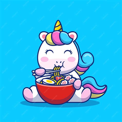 Nettes Einhorn Essen Ramen Nudel Cartoon Icon Illustration Tierfutter Icon Concept Isolated