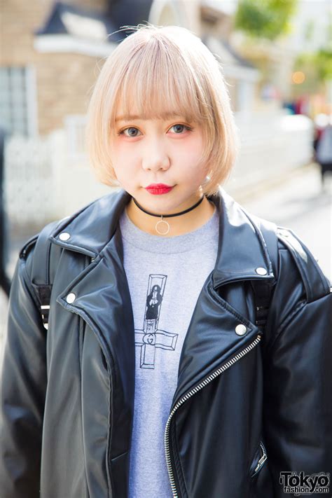 Harajuku Girl W Cute Blonde Bob In Riversidewang Bubbles Faith Tokyo And Nike Tokyo Fashion