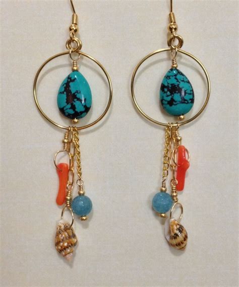 Turquoise Hoop Dangle Earrings In Brass Dangle Earrings Earrings