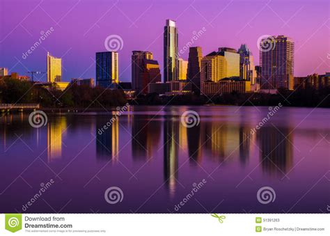 Pink Sunrise Over Central Austin Texas Skyline Perfection Editorial