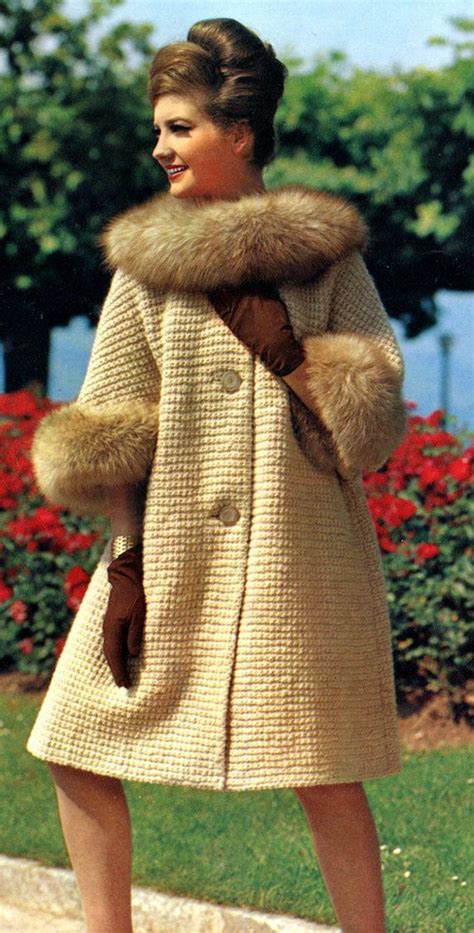 women s 1960s retro knitted coat with purchased fur collar etsy Стиль 1960 х годов Стиль 60