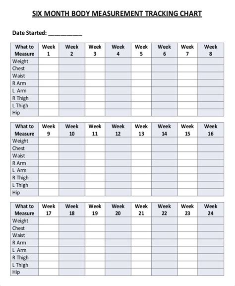printable body measurement tracking chart template business psd excel word pdf