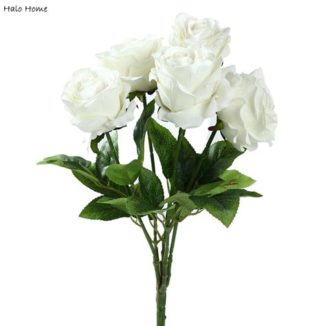 1 Bunch Silk Artificial Flower White Rose For Party Garden Home Public