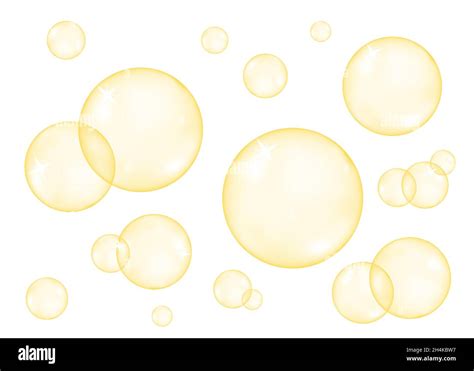 Set Of Realistic Transparent Glossy Gold Bubbles Isolated On White