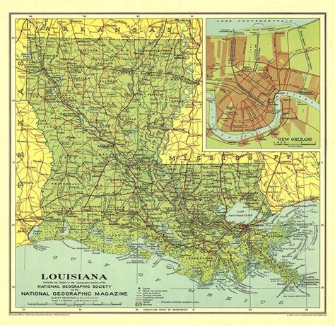 Louisiana 1930 Wall Map By National Geographic Mapsales