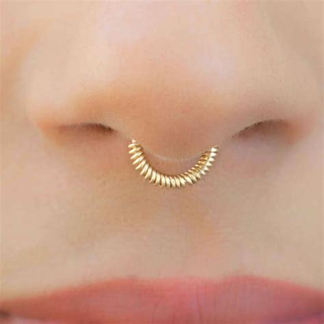 Fake Septum Ring Wrapped Gold Hoop Gold Nose Cuff Clip On Etsy