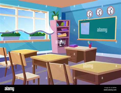 Modern Gradient Flat Vector Illustration Of Cartoon Empty School Classroom Interior Education