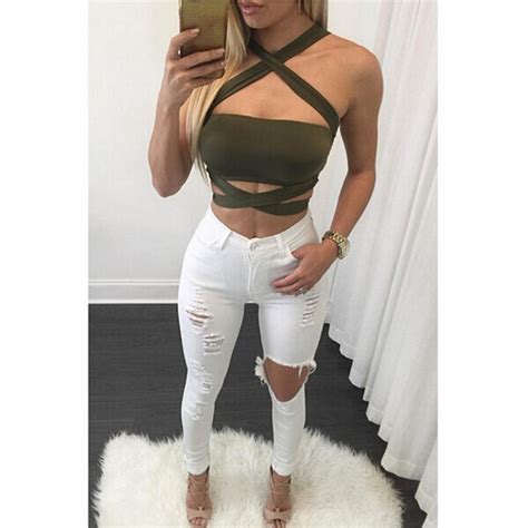 buy 2016 new lady crop tops cross bandages wrapped chest sexy backless slim