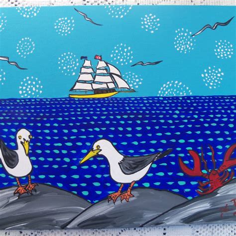 Original Folk Art Painting Nova Scotia Art Whimsical Maritime Painting