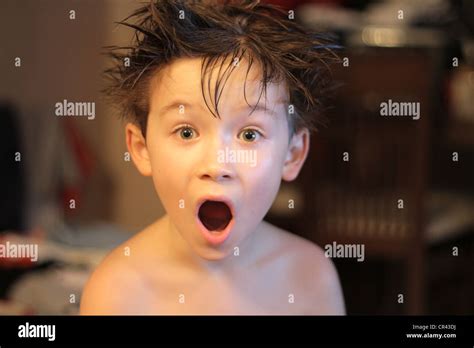 My Son Jake Surprised Kid Hair Spiked Stock Photo Alamy