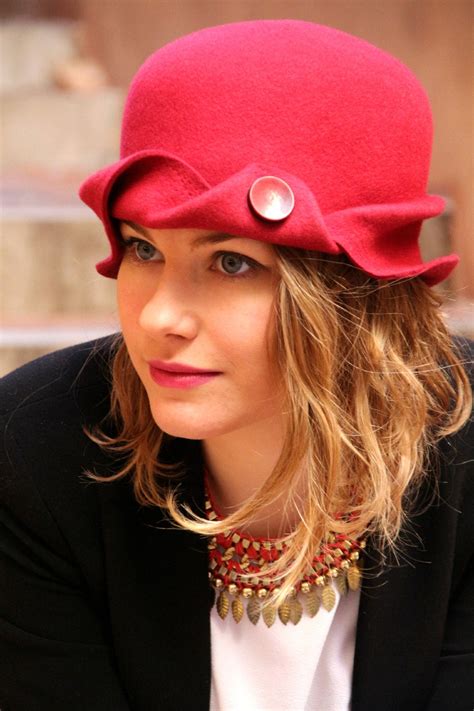 Designer Hat Unique Womans Red Cloche Hat Hand Sculpted