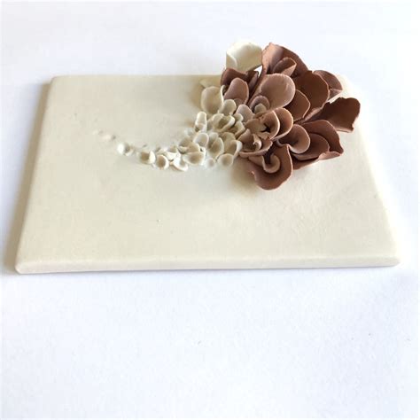 Ceramic Flower Wall Decor Porcelain Blossom Tile White Etsy