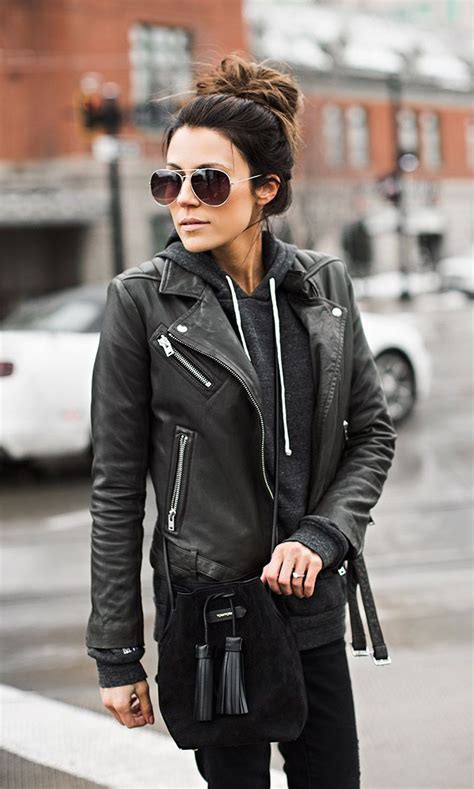 Black Leather Jacket Outfit For Women