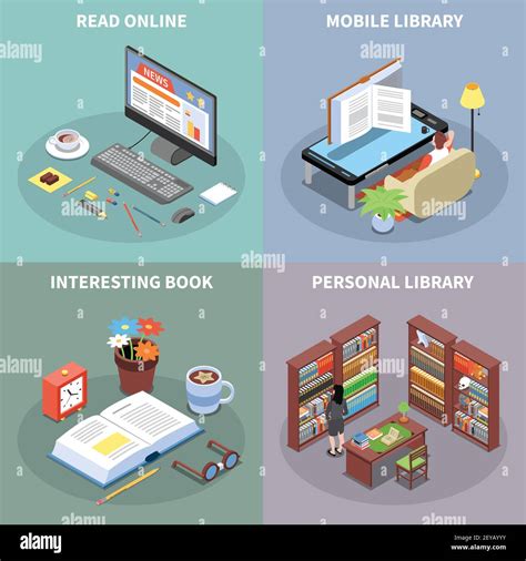 Reading And Library Concept Icons Set With Mobile Library Symbols