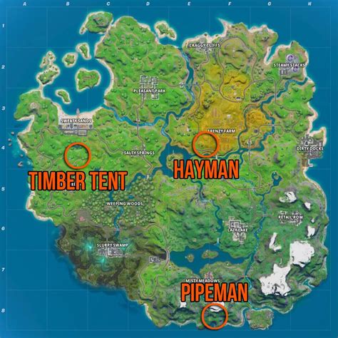 Fortnite Pipeman Hayman And Timber Tent Locations Where To Dance For