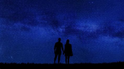 Wallpaper Couple Silhouettes Starry Sky Romance Night Hd