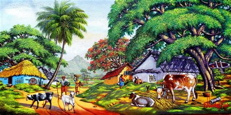 Village Scene Painting By Landscape Artist Gmanohar Raja Artmajeur
